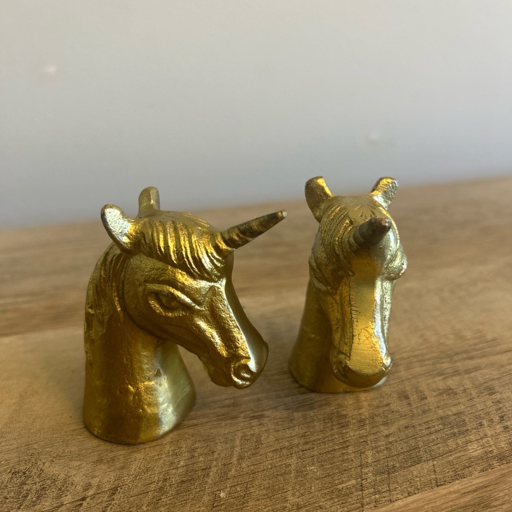 Gold Unicorn Salt‎ and Pepper Shaker Set Metal Thirstystone Unique whimsical